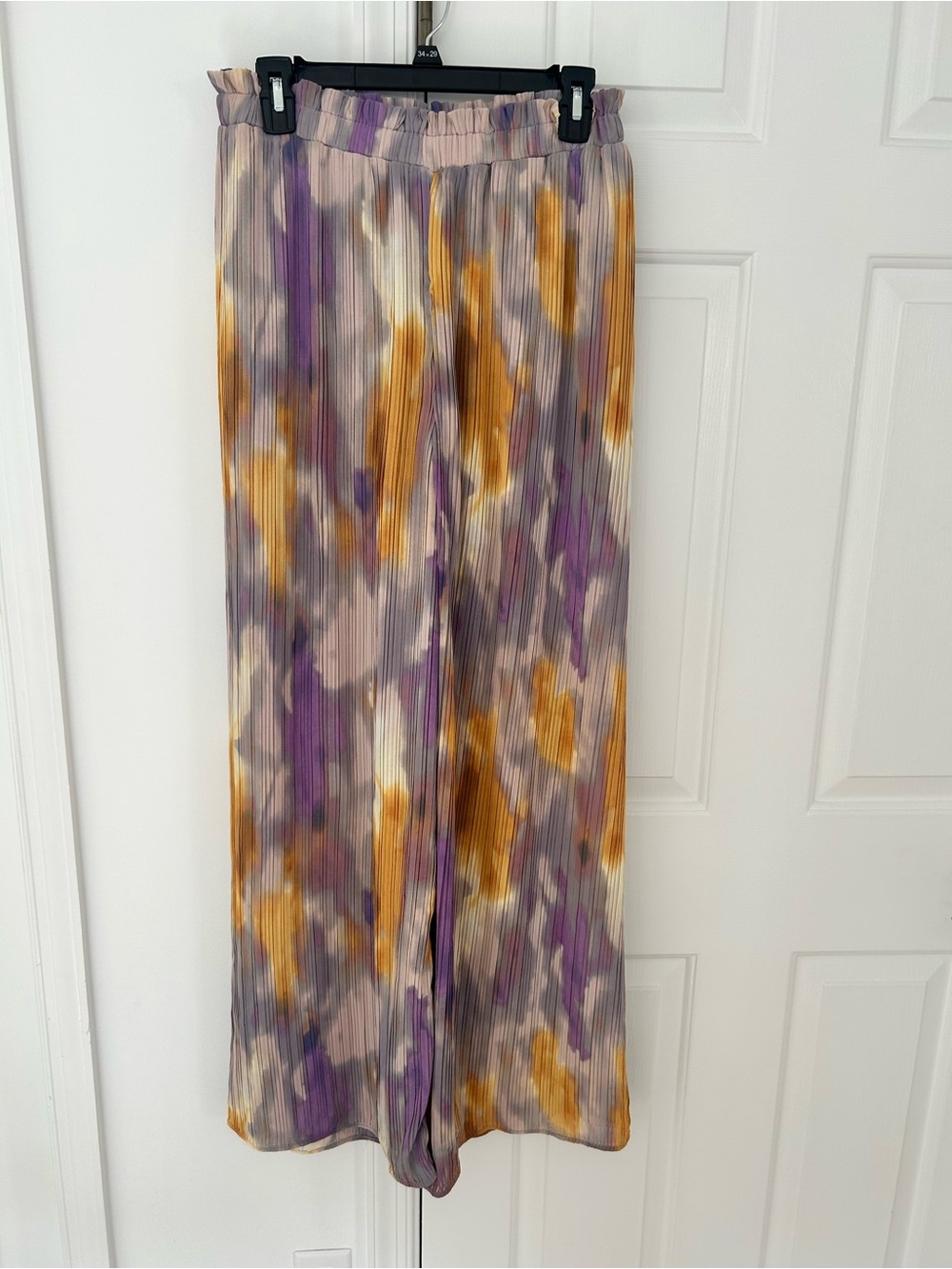 BCBG Pleated Wide-Leg Pants in Purple, Yellow & Gray